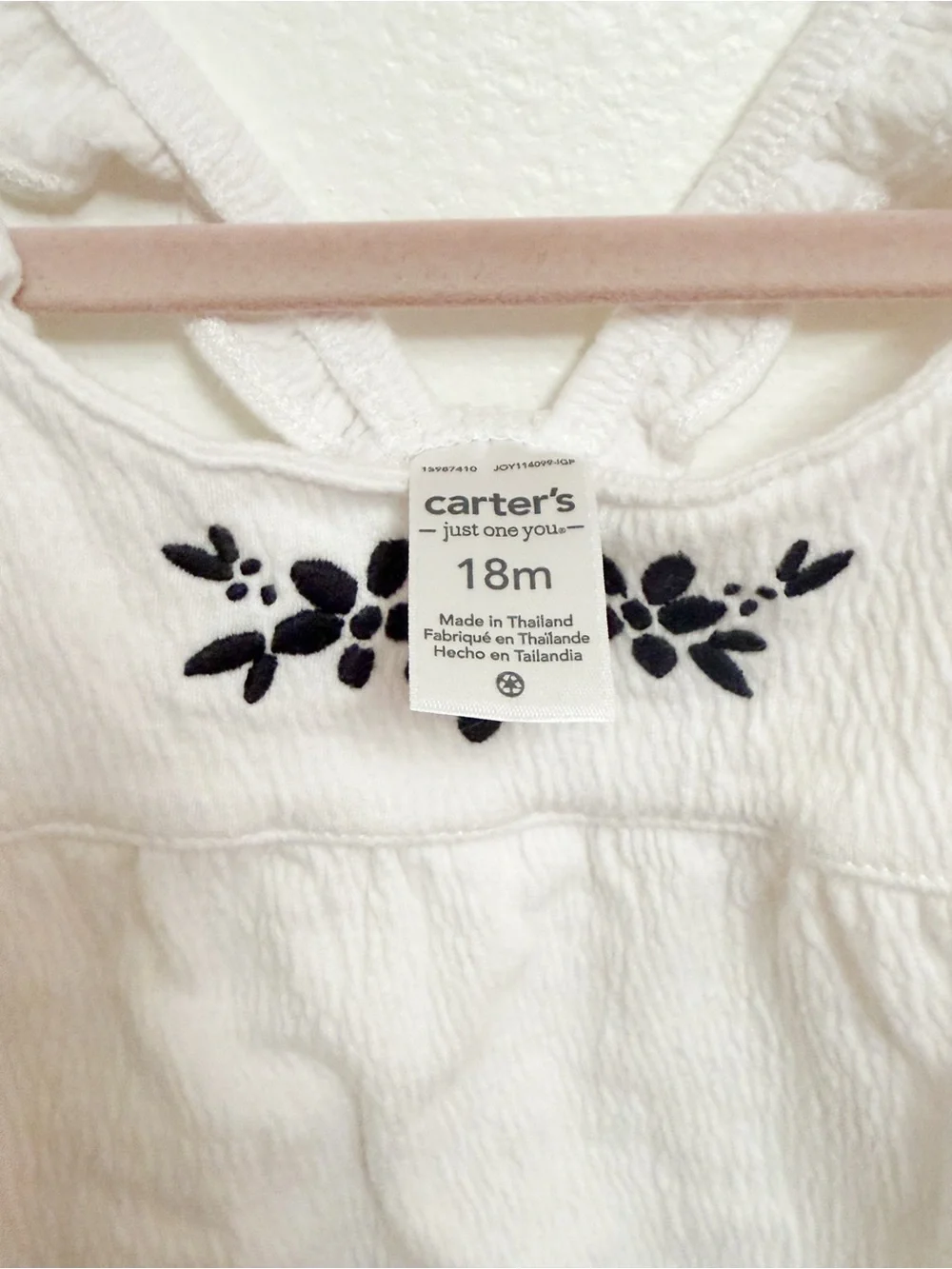 Carter's White Tank with Black Floral Embroidery